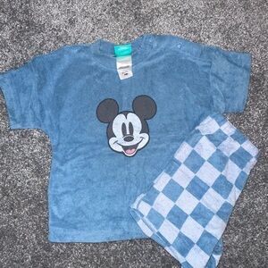 Disney Blue Mickey Face Short Sleeve Pajama Set